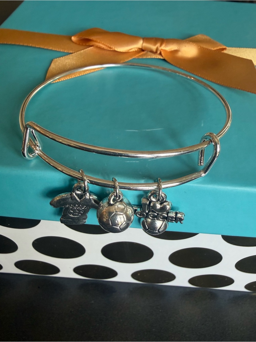 Handcrafted Soccer Charm Bangle Bracelet Silver-tone for Girls - Picture 6 of 6